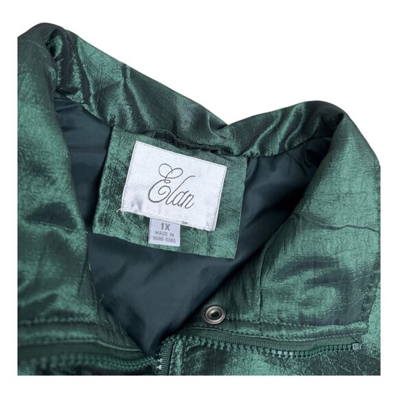 ELAN Vintage 90s Shiny Green Retro Winter Glam Parka Coat Womens 1X - Picture 2 of 5